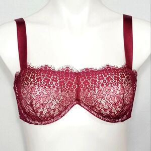 32C Victoria's Secret Semi Sheer Lace Balconette Underwire Bra‎  Burgundy